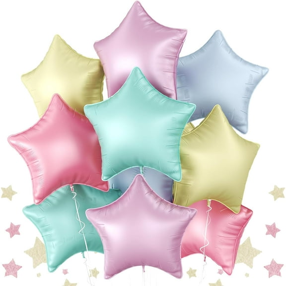 Pastel Star Foil Balloons, 10PCS Macaron Foil Stars Shape Balloon, 18 Inch Multicolor Stars Balloons for Helium Pentagram Balloon for Girls Birthday, Baby Shower Easter Party Decoration