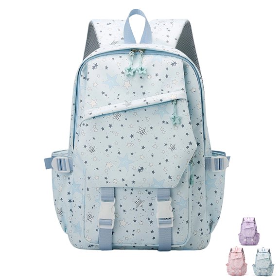 Pastel Star Print Casual Backpack, Water Resistant Multi Compartment Daypack with Adjustable Buckle Straps, Aesthetic Star Pattern Rucksack for Daily Commute Travel Gym Office Weekend Trip