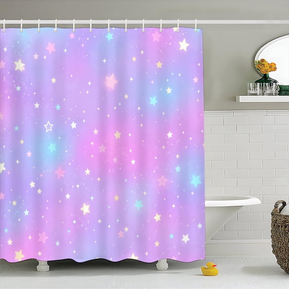 Pastel Stars Shower Curtain 72x72, Waterproof Washable Polyester Bathroom Curtain, Star Bath Curtain with 12 Plastic C Hooks, Machine Washable Fabric Bath Curtain for Bathroom Decor
