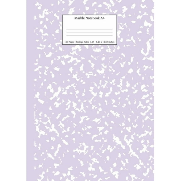 Pastel Stationery Notebooks A4: Marble Notebook A4: Lilac Purple College Ruled Journal (Paperback)