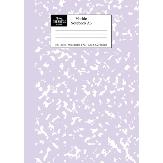 Pastel Stationery Notebooks A5 Marble Notebook A5: Lilac Purple Marble Wide Ruled Journal, Book 3, (Paperback)