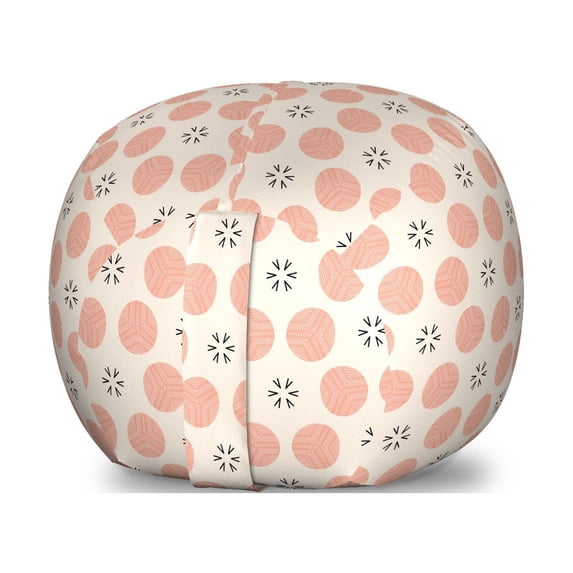 Pastel Storage Toy Bag Chair, Continuous Modern Pattern with Symmetric Hatched Rounds, Stuffed Animal Organizer Washable Bag, Small Size, Salmon Charcoal Grey, by Ambesonne