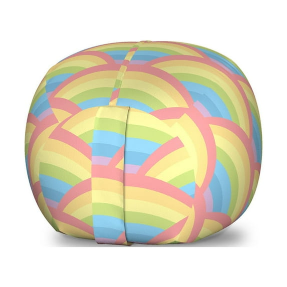 Pastel Storage Toy Bag Chair, Rainbow Inspired Composition of Soft Tone Colorful Half Circles Squama Scale Pattern, Stuffed Animal Organizer Washable Bag, Large Size, Multicolor, by Ambesonne