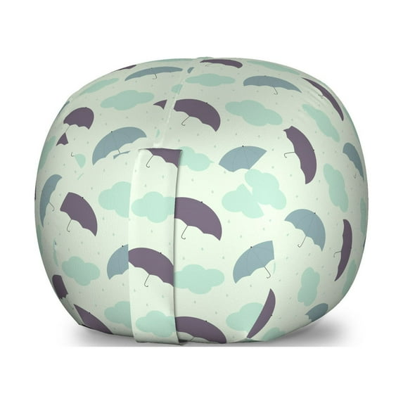 Pastel Storage Toy Bag Chair, Scene of a Rainy Sky with Umbrellas, Stuffed Animal Organizer Washable Bag, Small Size, Pale Green Multicolor, by Ambesonne