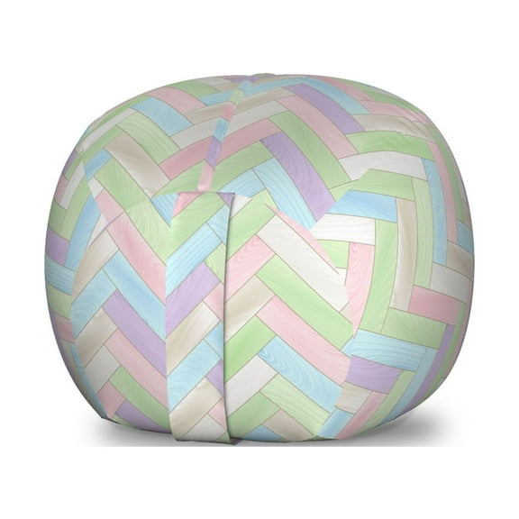 Pastel Storage Toy Bag Chair, Soft Colored Realistic Parquet Wooden Floor Pattern Herringbone Country Home Print, Stuffed Animal Organizer Washable Bag, Small Size, Multicolor, by Ambesonne