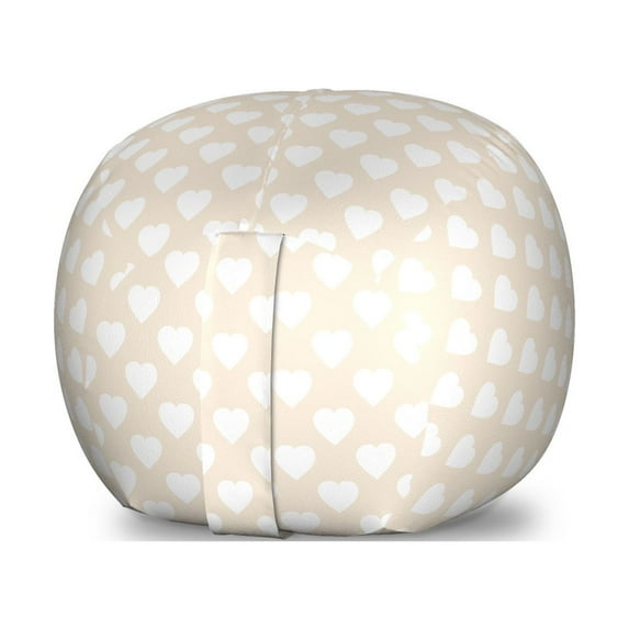 Pastel Storage Toy Bag Chair, Vintage Inspired Love Pattern with Continuous Delicate Symmetrical Hearts, Stuffed Animal Organizer Washable Bag, Small Size, Champagne and White, by Ambesonne