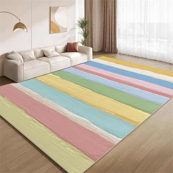 Pastel Stripe Area Rugs, Modern Colorful Paint Stripes Carpet, Washable Non Slip Low Pile Soft Rug for Living Room Bedroom Office Decor Mat 2ftx3ft
