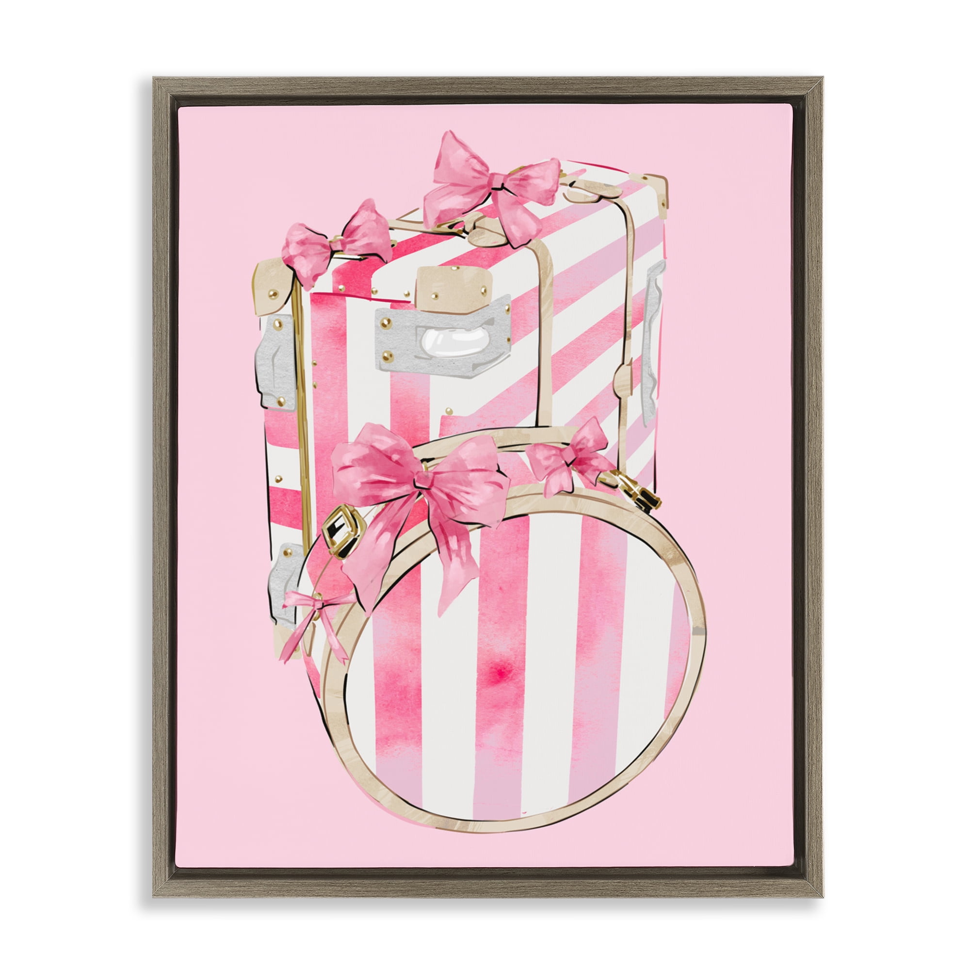 Pastel Stripe Luggage Brown Framed Floater Canvas Wall Art, design by Ziwei Li