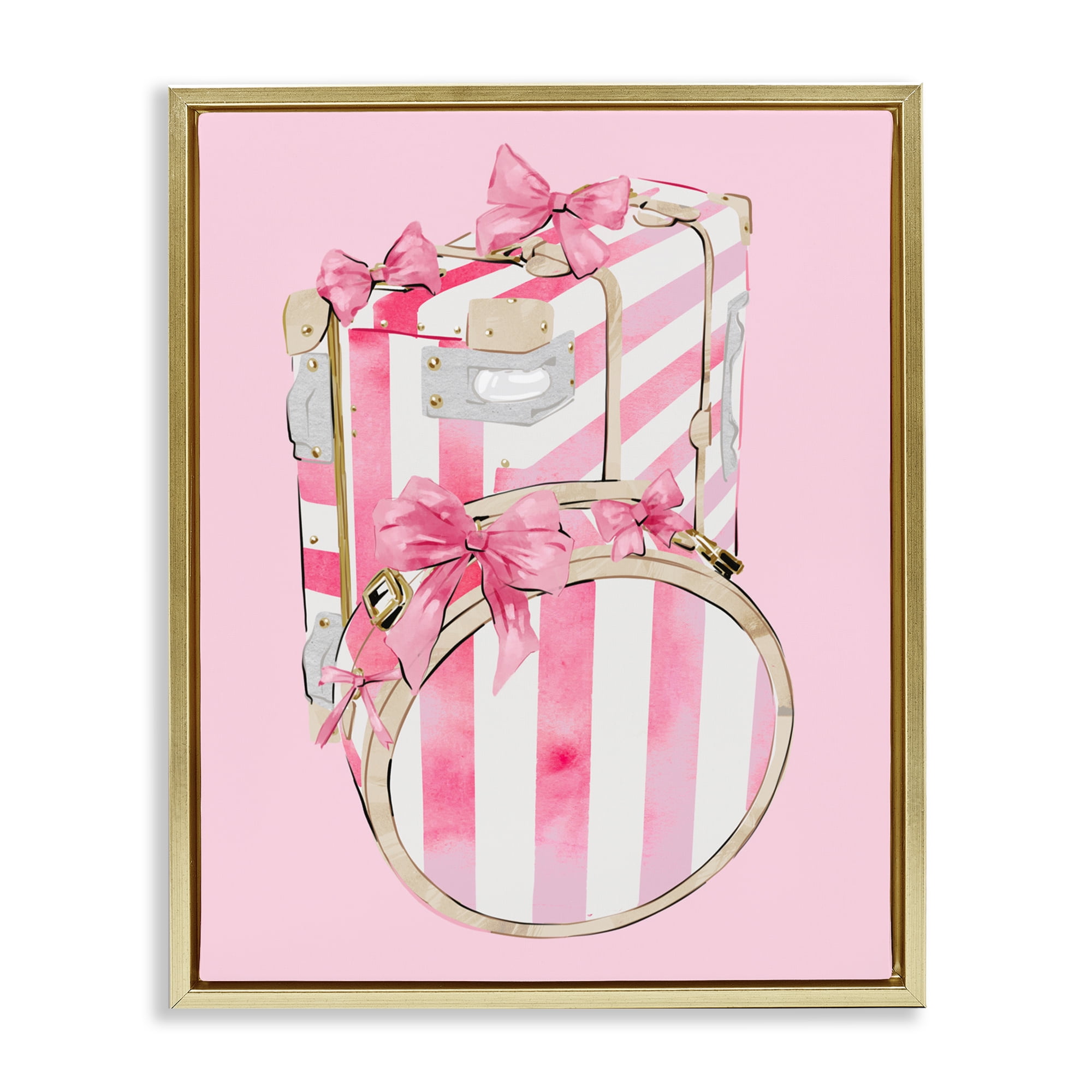 Pastel Stripe Luggage Gold Framed Floater Canvas Wall Art, design by Ziwei Li