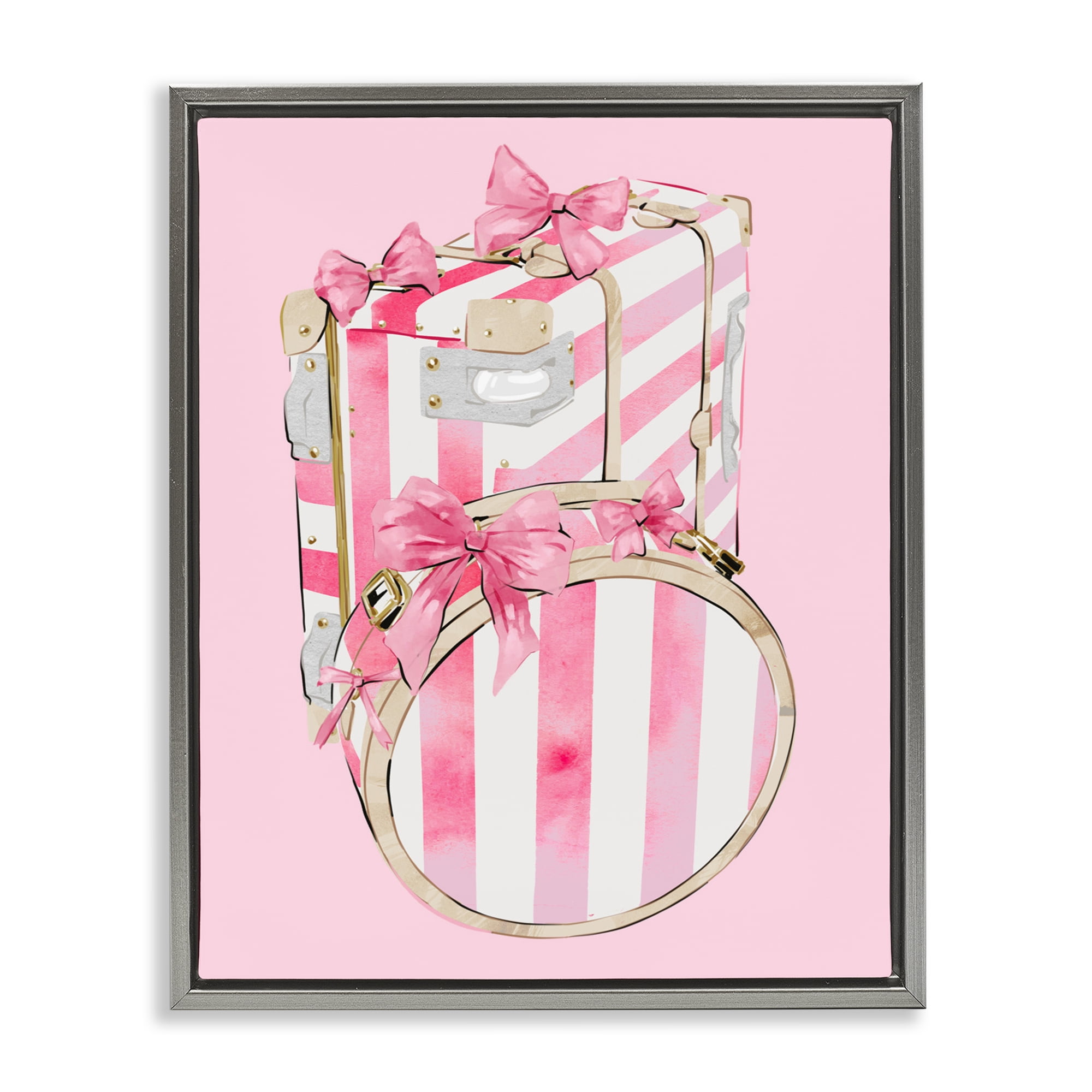 Pastel Stripe Luggage Gray Framed Floater Canvas Wall Art, design by Ziwei Li