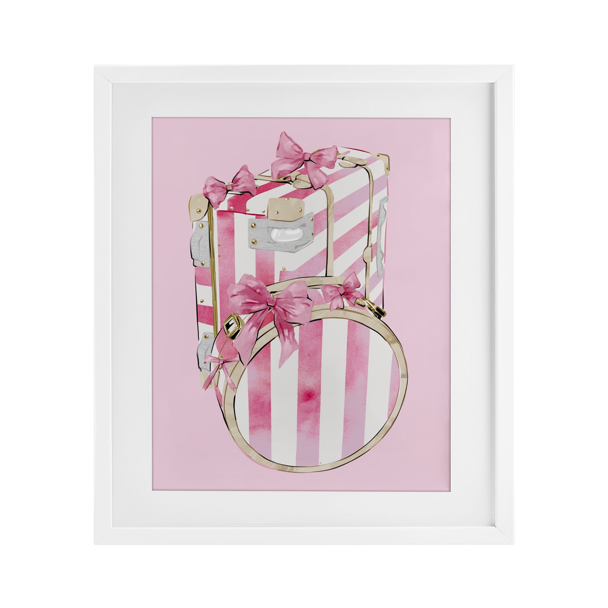 Pastel Stripe Luggage White Framed Print Under Glass, design by Ziwei Li