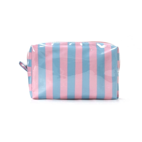 Pastel Striped PVC Cosmetic Bag, Waterproof Makeup Organizer Pouch with Zipper for Women Travel and Daily Essentials