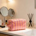 thumbnail image 1 of Pastel Striped PVC Cosmetic Bag, Waterproof Makeup Organizer Pouch with Zipper for Women Travel and Daily Essentials, 1 of 3