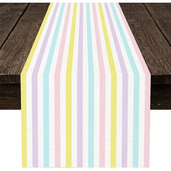Pastel Striped Table Runner, Ice Cream Color Kitchen Dinning Table Runner for Indoor Home Decor Wedding Party 13x36 Inch