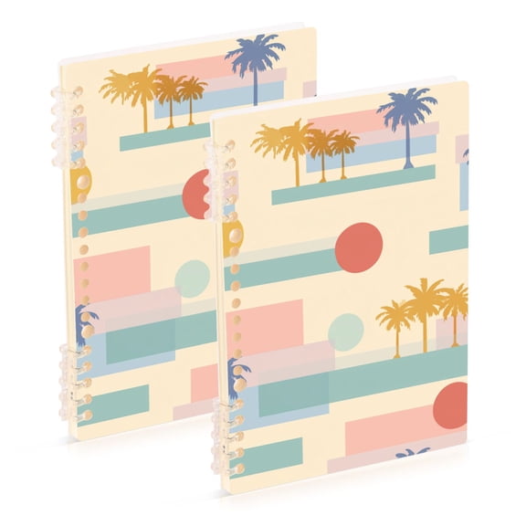 Pastel Stripes with Palm Trees Sun Notebook Detachable Coil Notebook Diary Plan Book A5 Size 60 Pages 1 Pack
