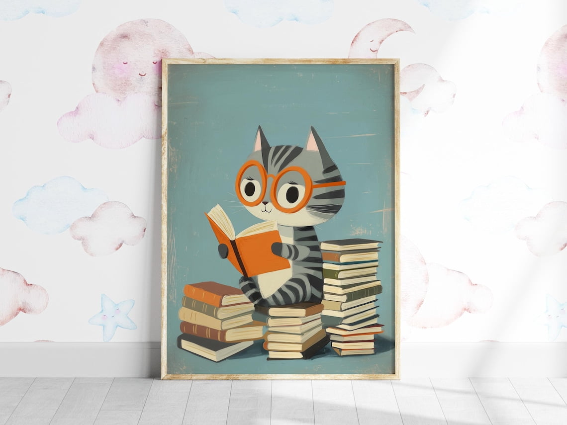 Pastel Study Room Print Animal Reading Book Classroom Printable Cute ...