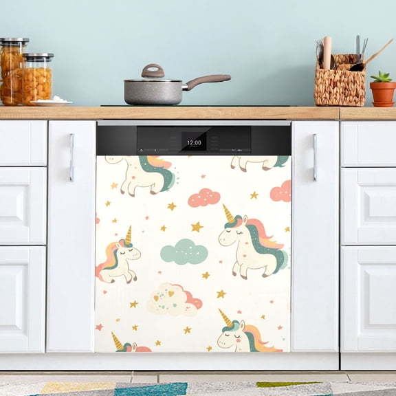 Pastel Style Stars Unicorns Clouds Cartoon Dishwasher Magnet Refrigerator Magnetic Cover Washing Machine Magnet Sticker Kitchen Decor