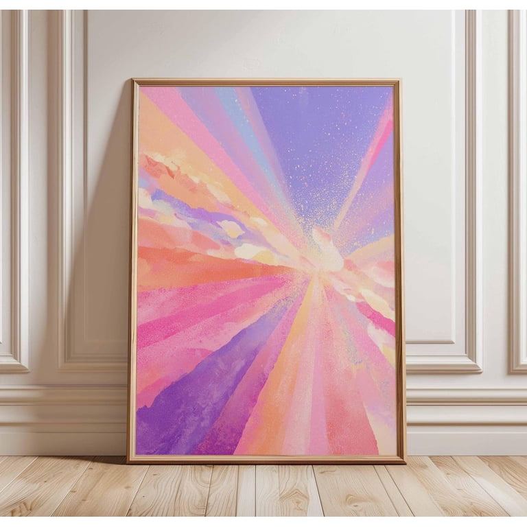 Colorfull Pastel Frame Pastel Sunburst Poster, Pink Purple Orange Rays, Abstract Sky Inspired ...