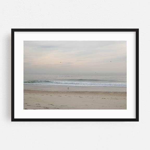 Pastel Sunrise - Long Branch New Jersey Photography Beach Coast Seascape Ocean Waves Minimalist Bird Black Framed Wall Art Print 24 x 36 inches