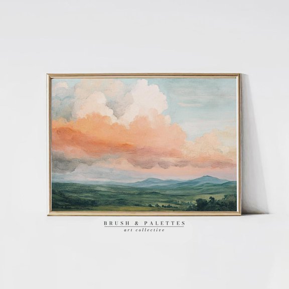 Pastel Sunset Hills Wall Art Print With Romantic Sky And Landscape Decor