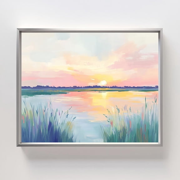 Pastel Sunset Lake Print Tranquil Waterscape Nature Decoration, Unframed Paper Poster 8x10in