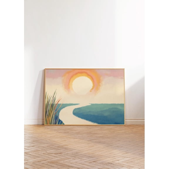 Pastel Sunset Print Colorful Modern Scenery Wall Art Dusty Blue Vibrant Sunshine Decor Trendy Abstract, Unframed Canvas 16x20in