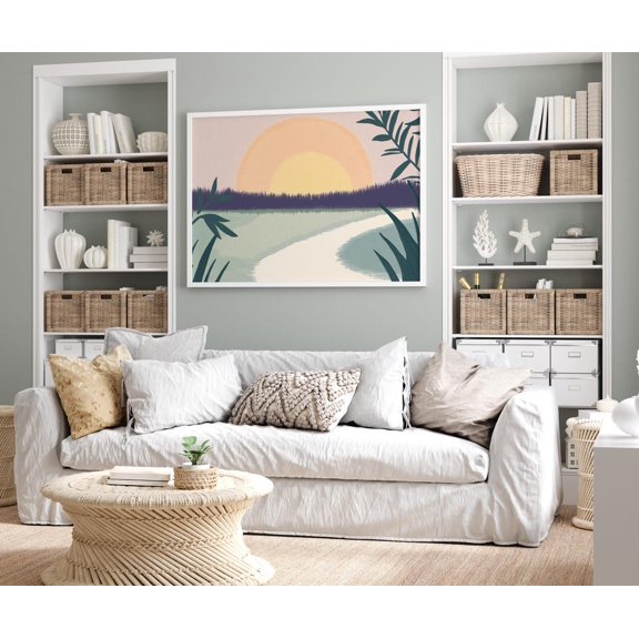 Pastel Sunset Print Colorful Modern Scenery Wall Art Soft Sunshine Boho Decor Trendy Sunrise, Unframed Canvas 24x36in