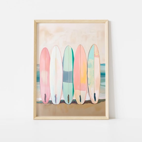 Pastel Surfboard Poster, Beach Coastal Wall Art, Colorful Ocean Surf Print, Summer Sea Decor Unframed Paper Print