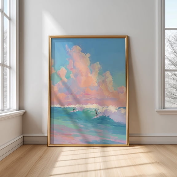 Pastel Surfer Poster: Colorful Beach House Decor, Unframed Poster Size 12x18