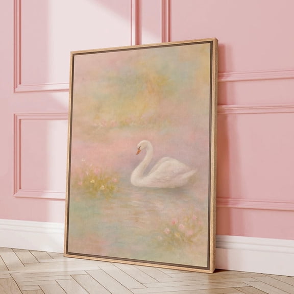 Pastel Swan Floral Lake Scene Romantic Bird Wall Art Decor Unframed Paper Print