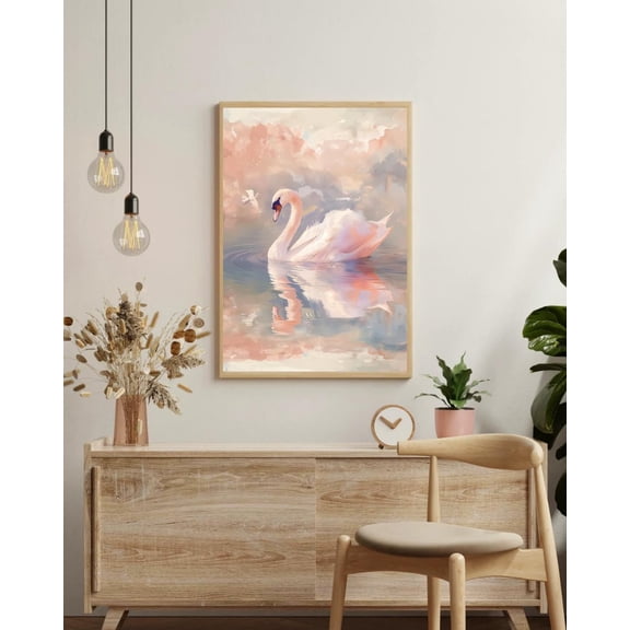 Pastel Swan Wall Art Soft Peach Swan Wall Art Modern Romantic Luxe Decor Serene Elegant Statement Piece Unframed Paper Print