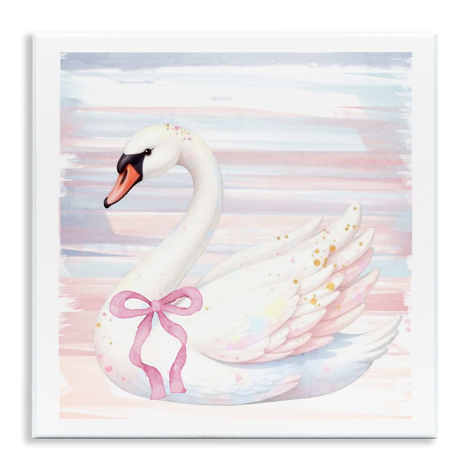 Swan Ribbon Pastel Swan with Ribbon Wall Plaque Art, design by Kim Allen - Walmart.com