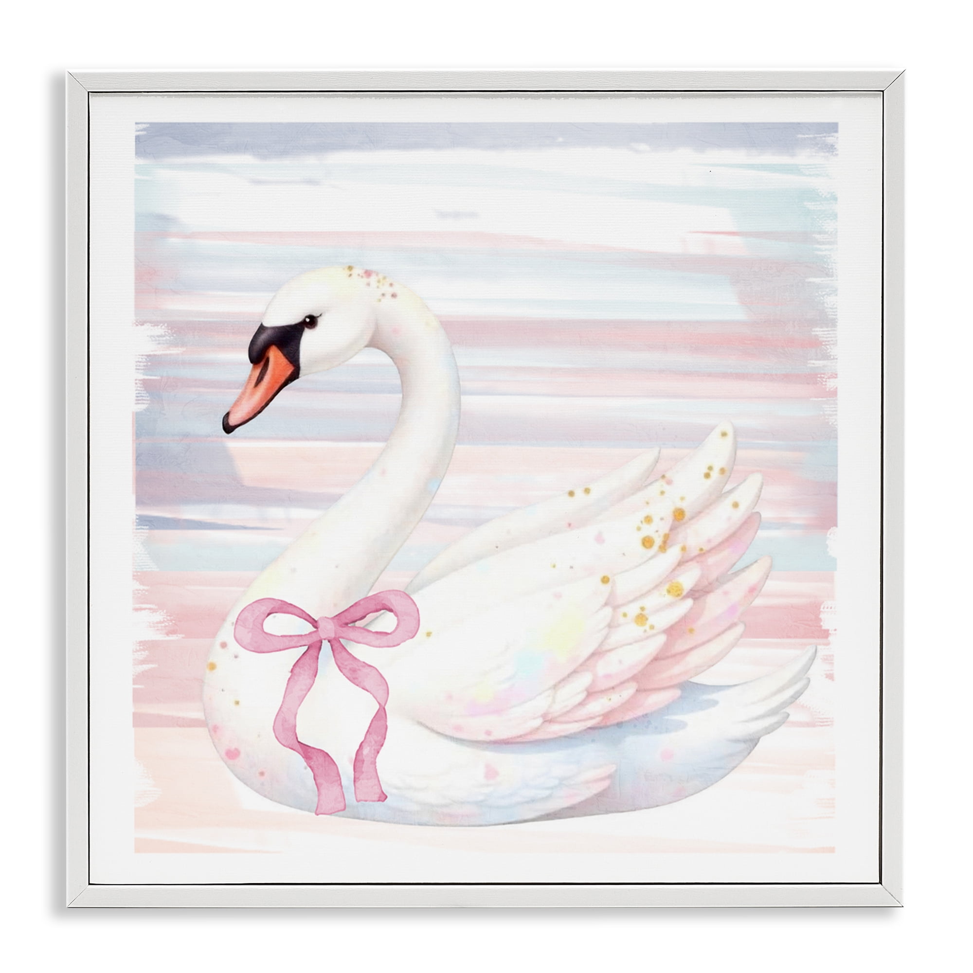 Pastel Swan with Ribbon White Framed Giclee Art, design by Kim Allen