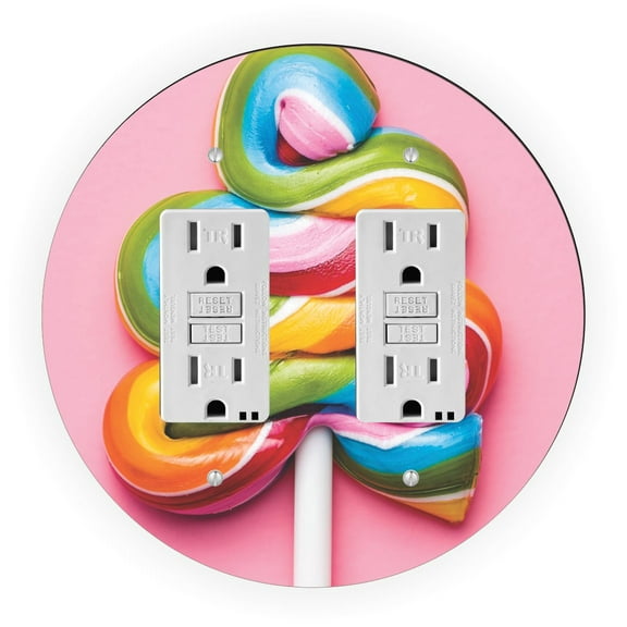 Pastel Swirls Striped Lollipop Design - Round Light Switch Plate Cover - Double GFI