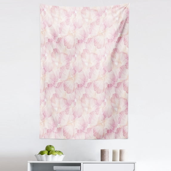 Pastel Tapestry, Soft Pink Flower Petals Watercolor Painting Style Rose Blossom Romantic Gentle, Fabric Wall Hanging Decor for Bedroom Living Room Dorm, 5 Sizes, Pale Pink White, by Ambesonne