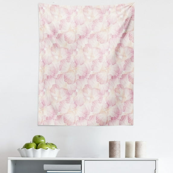 Pastel Tapestry, Soft Pink Flower Petals Watercolor Painting Style Rose Blossom Romantic Gentle, Fabric Wall Hanging Decor for Bedroom Living Room Dorm, 5 Sizes, Pale Pink White, by Ambesonne
