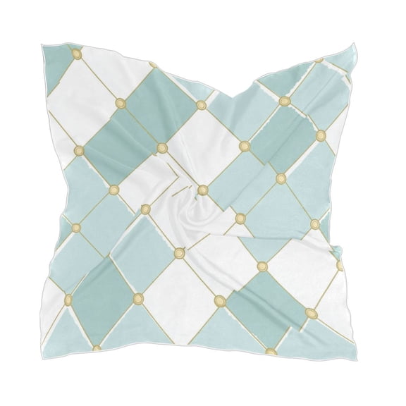 Pastel Teal Diamond Plaid Women's Fashion Soft Scarf Square Satin Head Scarf Neck Scarf Head Hair Wraps