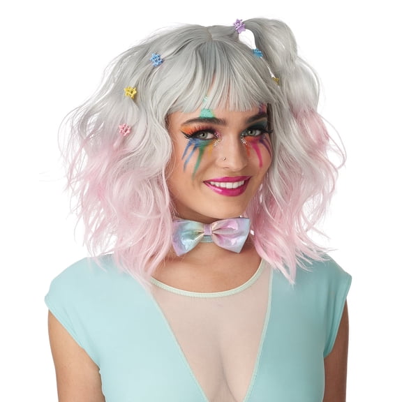 Pastel Textured Long Bob Adult Wig (Gray/Pink)