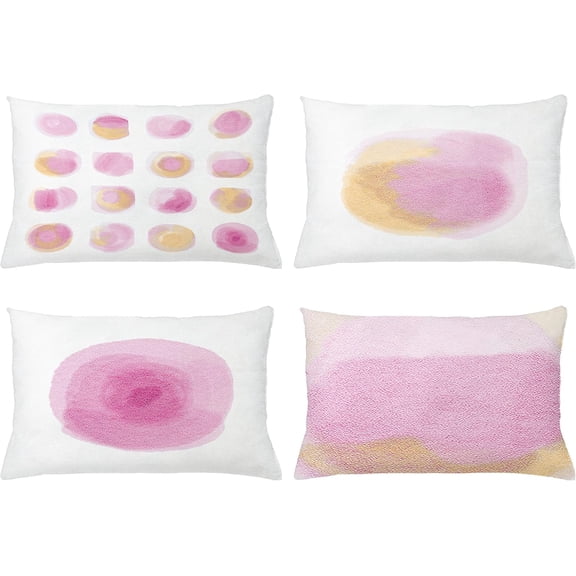 Pastel Throw Pillow Cushion Case Pack of 4, Abstract Watercolor Soft Nude Tones Rounds Circles Effect, Modern Accent Double-Sided Digital Printing, 20" x 12", Baby Pink Ecru and White