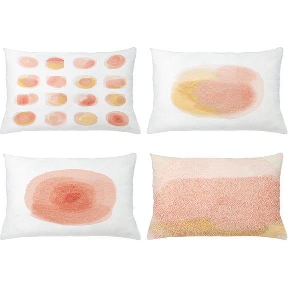 Pastel Throw Pillow Cushion Case Pack of 4, Abstract Watercolor Soft Nude Tones Rounds Circles Effect Pattern Print, Modern Accent Double-Sided Printing, 20" x 12", Peach Ecru and White