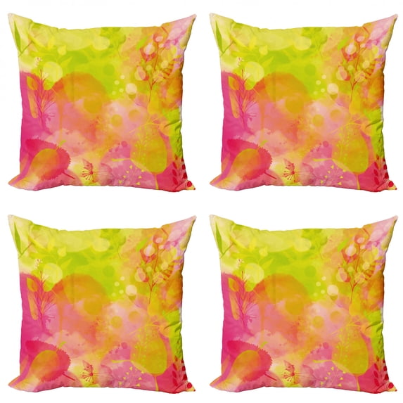 Ambesonne Pastel Throw Pillow Cover 4 Pack, Spring Yard Watercolors, 18", Apple Green Marigold