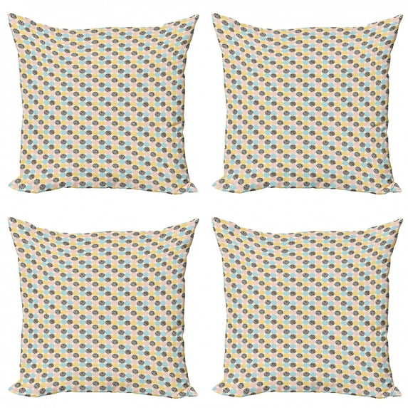Pastel Throw Pillow Cushion Case Pack of 4, Repeating Style Tender Colorful Rounds with Animal Print Modern Creative Art, Modern Accent Double-Sided Print, 4 Sizes, Cream Multicolor, by Ambesonne