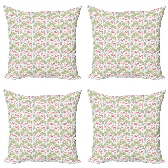 Ambesonne Pastel Throw Pillow Cover 4 Pack, Soft Foxes Trees and Roses, 16", Multicolor