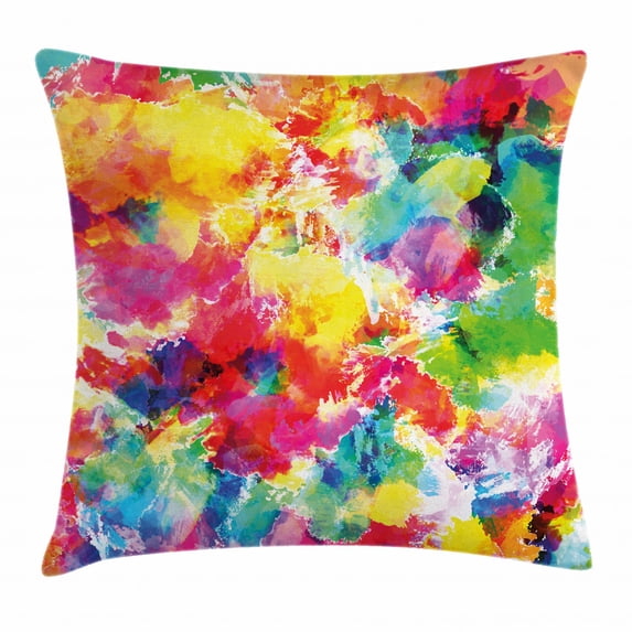 Pastel Throw Pillow Cushion Cover, Oil Painting Style Abstract Watercolors Brushstrokes Mottled Messy Vibrant Print, Decorative Square Accent Pillow Case, 16 X 16 Inches, Multicolor, by Ambesonne