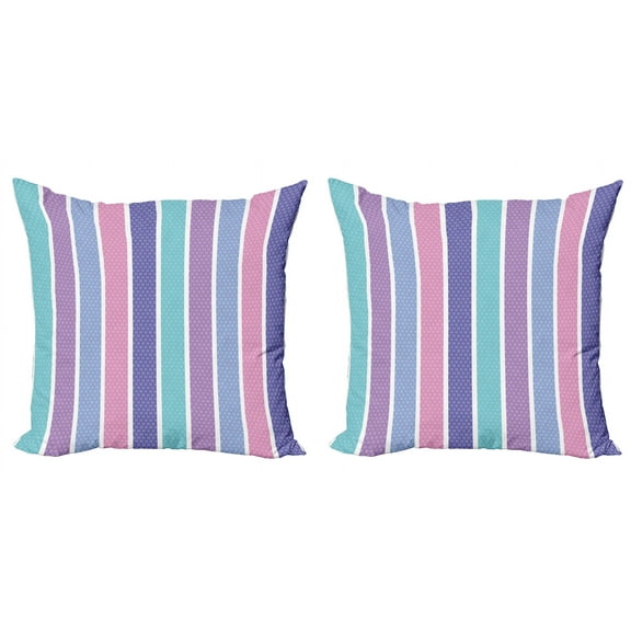 Ambesonne Abstract Throw Pillow Cover 2 Pack, Polka Dot with Stripes, 18", Violet and Violet Blue