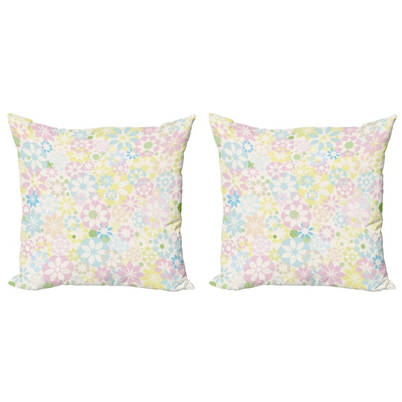 Ambesonne Pastel Throw Pillow Cover 2 Pack, Blooming Flowers Spring, 24", Multicolor