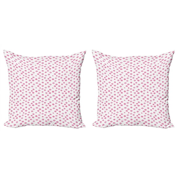 Ambesonne Pastel Throw Pillow Cover 2 Pack, Brushstroke Soft Polka Dots, 16", Pink and White