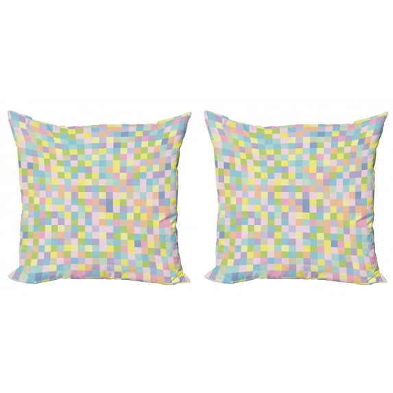 Ambesonne Pastel Throw Pillow Cover 2 Pack, Colorful Squares Mosaic, 16", Multicolor