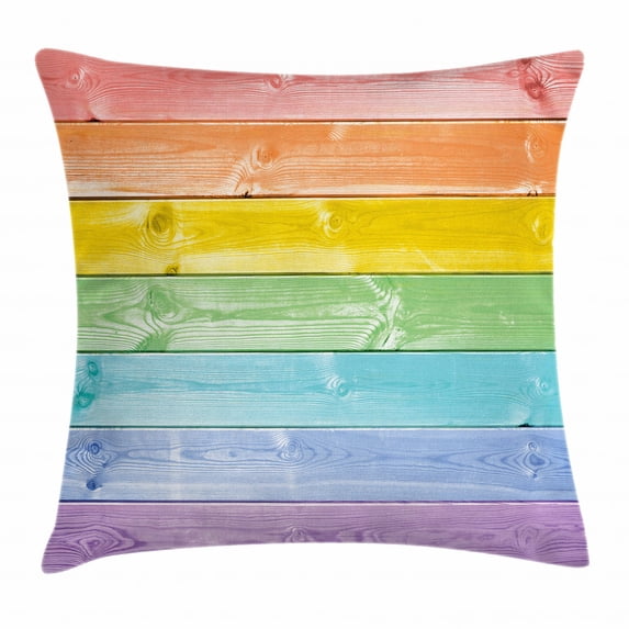 Pastel Throw Pillow Cushion Cover, Wooden Planks in Rainbow Colors Rural Rustic Home Cottage Theme Summer Shades Print, Decorative Square Accent Pillow Case, 24 X 24 Inches, Multicolor, by Ambesonne