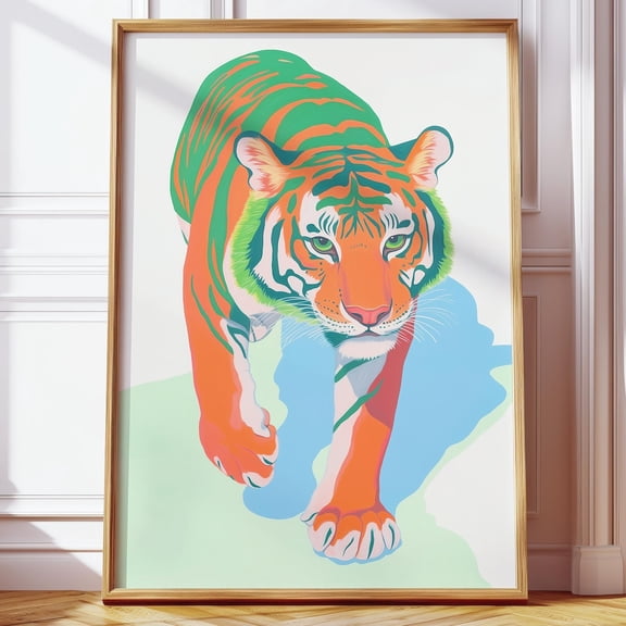 Pastel Tiger Art Poster Modern Wildlife Nature Illustration, Unframed Paper Poster 8x10in